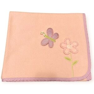 Vintage Bedtime Originals Baby Blanket Pink Fleece Purple Butterfly Flower 39x30